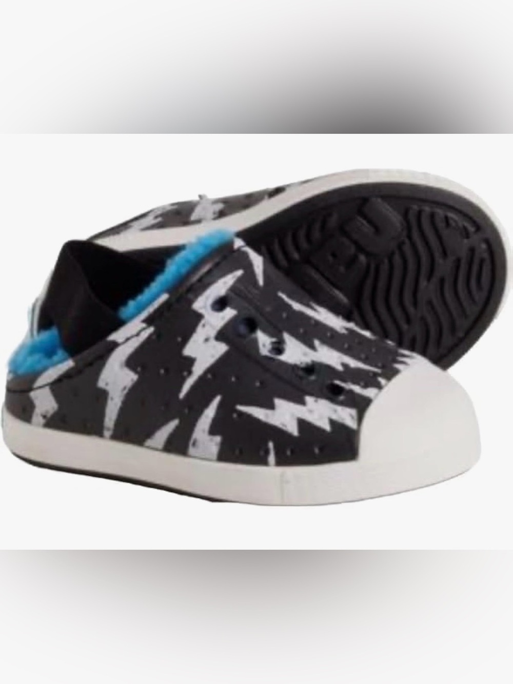 Native Shoes Boys Jefferson Glow in The Dark Lightning Bolt Lined Slip On New